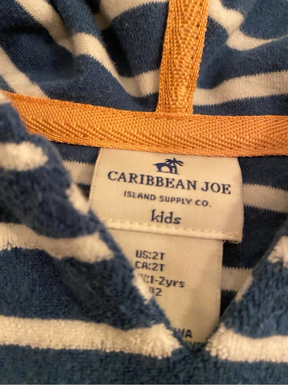 Caribbean Joe Kids Navy White Striped Terry Hooded Beach Cover-Up 2T